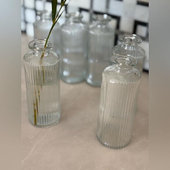 Set of 6 West Elm Modern Glass Ribbed Bud Vases - Picture 10 of 11